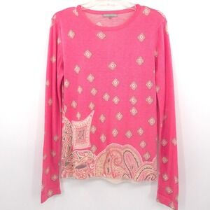 Charlotte Kellogg Sweater Women S Pink Silk Wool Cashmere Paisley Print